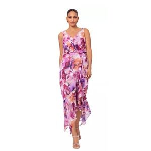 XSCAPE Women's  Printed Chiffon High-Low Midi Dress Pink‎ Floral Size 20W